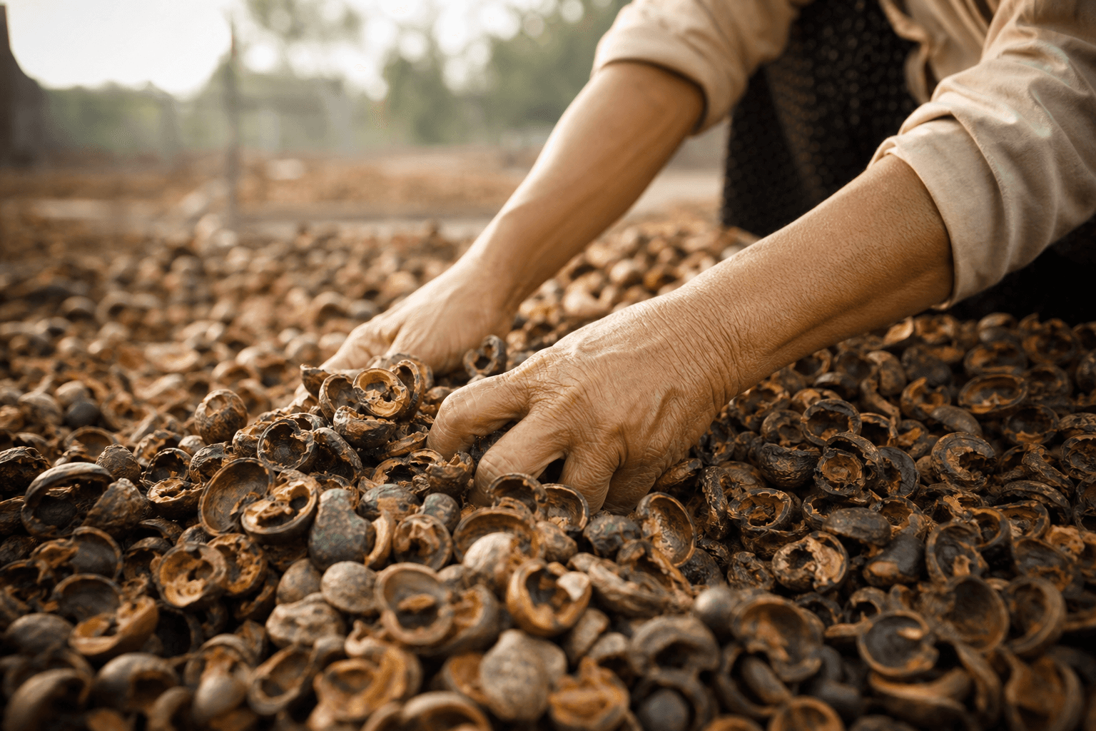 Dried cashew shells · the by-product at the origin of Vi-KANG